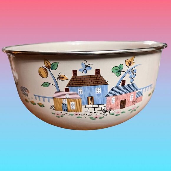 Vintage Set of 2 Metal International Heartland Enamel Nesting Bowls - Picture 8 of 8